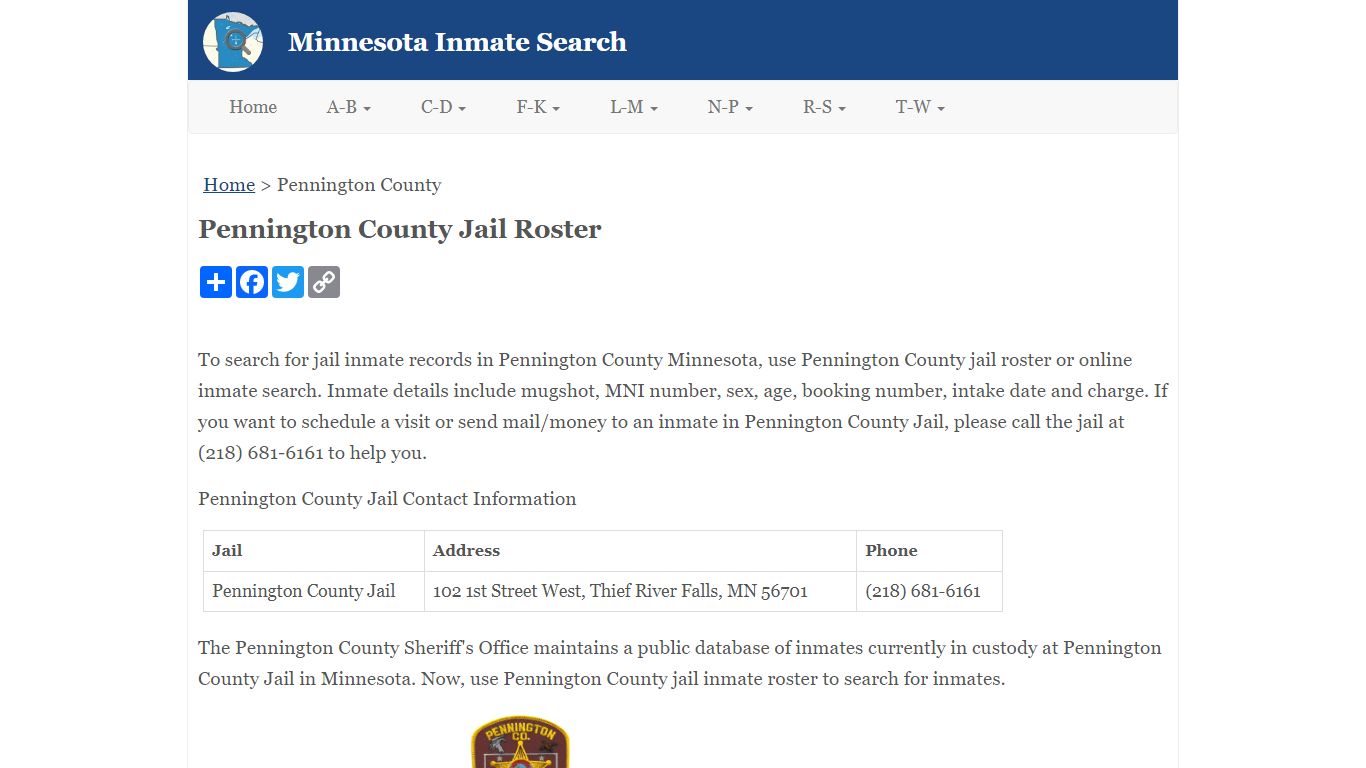 Pennington County Jail Roster - Minnesota Inmate Search